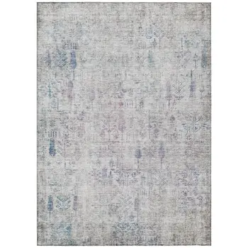 8' X 10' Ivory Blue And Purple Floral Washable Indoor Outdoor Area Rug