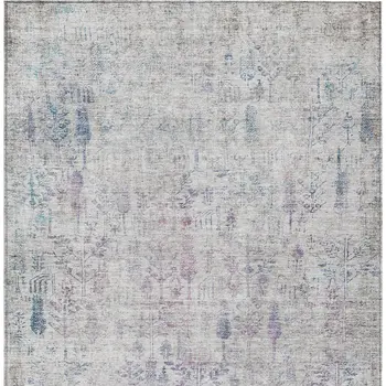 9' X 12' Ivory Blue And Purple Floral Washable Indoor Outdoor Area Rug