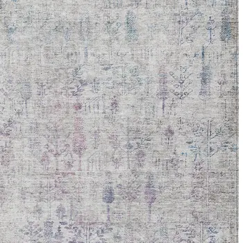 9' X 12' Ivory Blue And Purple Floral Washable Indoor Outdoor Area Rug