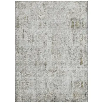 3' X 5' Silver Green And Gray Floral Washable Indoor Outdoor Area Rug