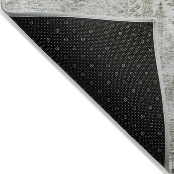 3' X 5' Silver Green And Gray Floral Washable Indoor Outdoor Area Rug