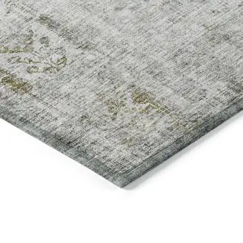3' X 5' Silver Green And Gray Floral Washable Indoor Outdoor Area Rug