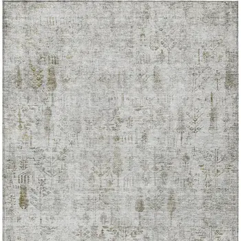 3' X 5' Silver Green And Gray Floral Washable Indoor Outdoor Area Rug