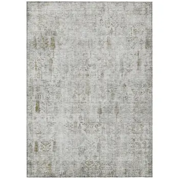 8' X 10' Silver Green And Gray Floral Washable Indoor Outdoor Area Rug