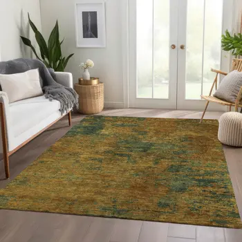 5' X 8' Copper And Green Abstract Washable Indoor Outdoor Area Rug