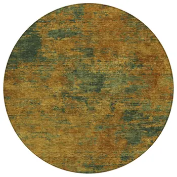 8' Copper And Green Round Abstract Washable Indoor Outdoor Area Rug