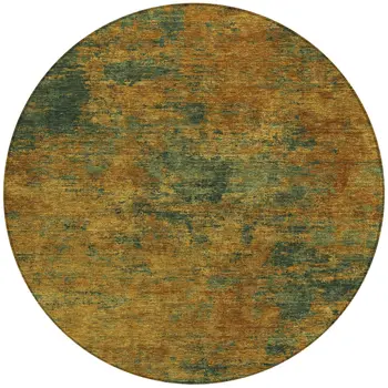 8' Copper And Green Round Abstract Washable Indoor Outdoor Area Rug