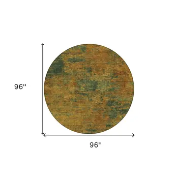 8' Copper And Green Round Abstract Washable Indoor Outdoor Area Rug