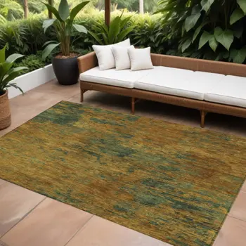 8' X 10' Copper And Green Abstract Washable Indoor Outdoor Area Rug