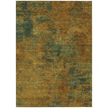 9' X 12' Copper And Green Abstract Washable Indoor Outdoor Area Rug