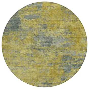 8' Gold Green And Gray Round Abstract Washable Indoor Outdoor Area Rug