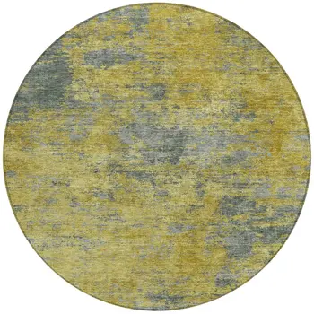 8' Gold Green And Gray Round Abstract Washable Indoor Outdoor Area Rug