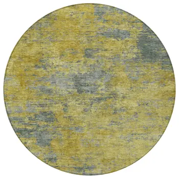 8' Gold Green And Gray Round Abstract Washable Indoor Outdoor Area Rug