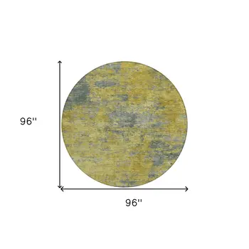 8' Gold Green And Gray Round Abstract Washable Indoor Outdoor Area Rug