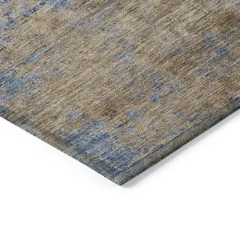 3' X 5' Navy Blue And Brown Abstract Washable Indoor Outdoor Area Rug