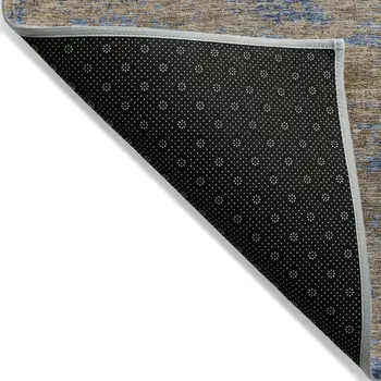 8' Navy Blue And Brown Round Abstract Washable Indoor Outdoor Area Rug