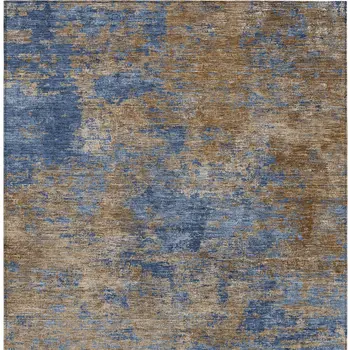 8' X 10' Navy Blue And Brown Abstract Washable Indoor Outdoor Area Rug