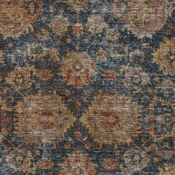 5' X 8' Navy Blue Brown And Terra Cotta Damask Washable Indoor Outdoor Area Rug