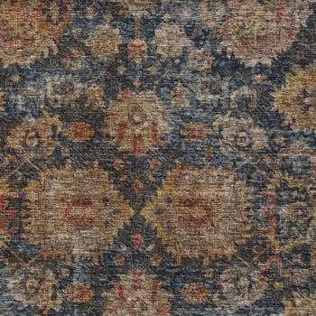 8' X 10' Navy Blue Brown And Terra Cotta Damask Washable Indoor Outdoor Area Rug
