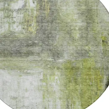 8' Artichoke Green Ivory And Gray Round Abstract Washable Indoor Outdoor Area Rug