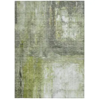 8' X 10' Artichoke Green Ivory And Gray Abstract Washable Indoor Outdoor Area Rug