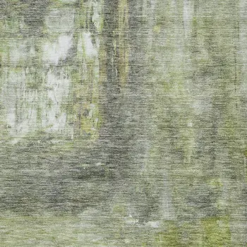 8' X 10' Artichoke Green Ivory And Gray Abstract Washable Indoor Outdoor Area Rug