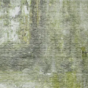 9' X 12' Artichoke Green Ivory And Gray Abstract Washable Indoor Outdoor Area Rug
