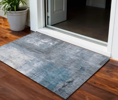 3' X 5' Blue Gray And Ivory Abstract Washable Indoor Outdoor Area Rug