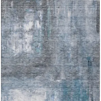 3' X 5' Blue Gray And Ivory Abstract Washable Indoor Outdoor Area Rug