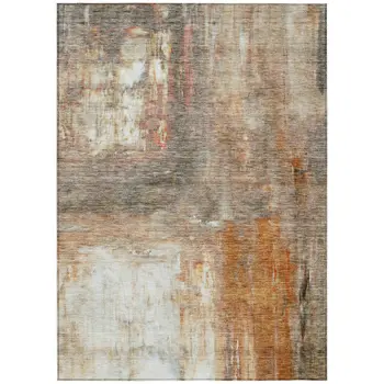 3' X 5' Copper Ivory And Brown Abstract Washable Indoor Outdoor Area Rug