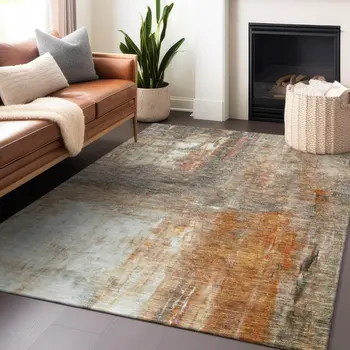 3' X 5' Copper Ivory And Brown Abstract Washable Indoor Outdoor Area Rug