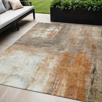 5' X 8' Copper Ivory And Brown Abstract Washable Indoor Outdoor Area Rug
