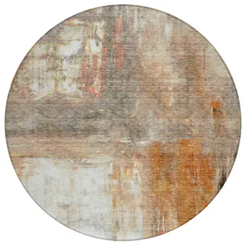 8' Copper Ivory And Brown Round Abstract Washable Indoor Outdoor Area Rug