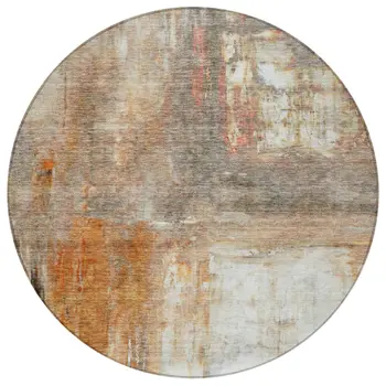 8' Copper Ivory And Brown Round Abstract Washable Indoor Outdoor Area Rug