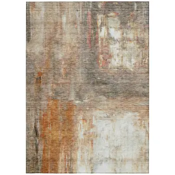 9' X 12' Copper Ivory And Brown Abstract Washable Indoor Outdoor Area Rug