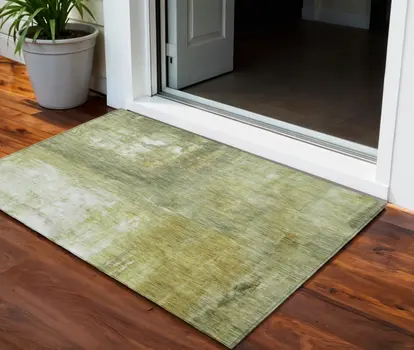3' X 5' Sage Ivory And Brown Abstract Washable Indoor Outdoor Area Rug