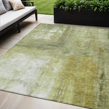 5' X 8' Sage Ivory And Brown Abstract Washable Indoor Outdoor Area Rug