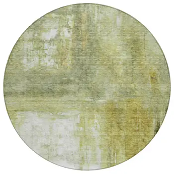 8' Sage Ivory And Brown Round Abstract Washable Indoor Outdoor Area Rug