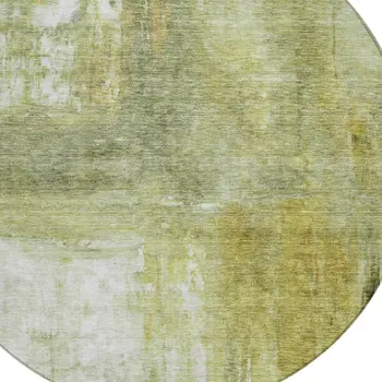 8' Sage Ivory And Brown Round Abstract Washable Indoor Outdoor Area Rug