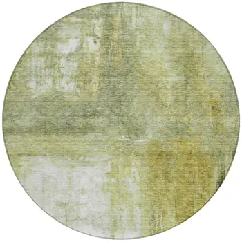 8' Sage Ivory And Brown Round Abstract Washable Indoor Outdoor Area Rug