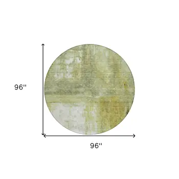 8' Sage Ivory And Brown Round Abstract Washable Indoor Outdoor Area Rug