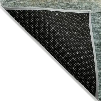 8' X 10' Blue Gold And Green Abstract Washable Indoor Outdoor Area Rug