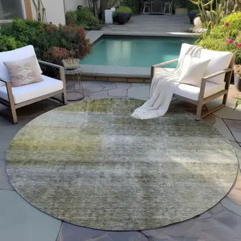 8' Taupe Gray And Black Round Abstract Washable Indoor Outdoor Area Rug