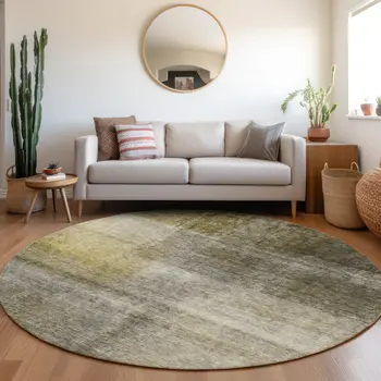 8' Taupe Gray And Black Round Abstract Washable Indoor Outdoor Area Rug