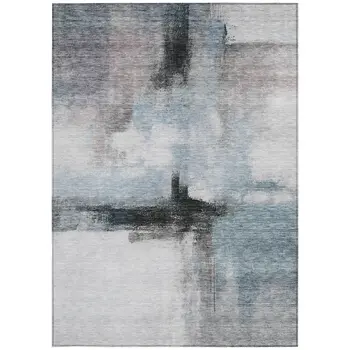 8' X 10' Blue Gray And Black Abstract Washable Indoor Outdoor Area Rug