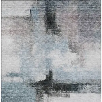 8' X 10' Blue Gray And Black Abstract Washable Indoor Outdoor Area Rug