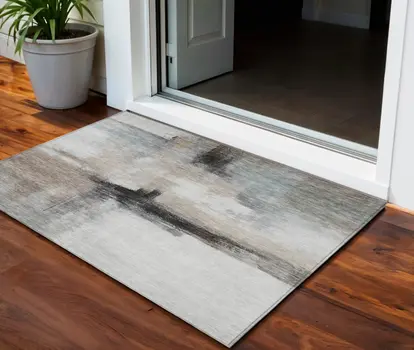3' X 5' Brown Black And Gray Abstract Washable Indoor Outdoor Area Rug
