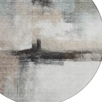 8' Brown Black And Gray Round Abstract Washable Indoor Outdoor Area Rug
