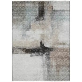 8' X 10' Brown Black And Gray Abstract Washable Indoor Outdoor Area Rug