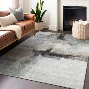 8' X 10' Brown Black And Gray Abstract Washable Indoor Outdoor Area Rug